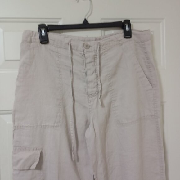 Elan 100% Linen Cargo Capri Pants Size M Womens Beige - Picture 5 of 9